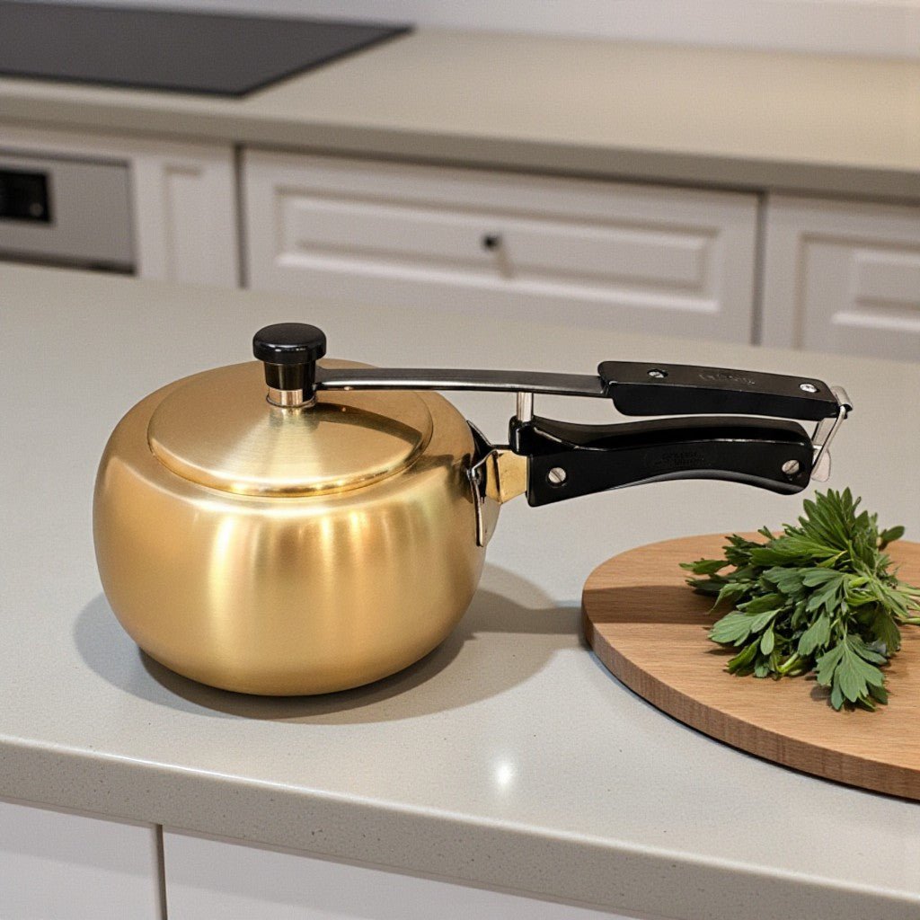 Handmade Brass Pressure Cooker with Kalai (Tin) Coating Inside – 2L, 3L & 5L - Royalstuffs.com