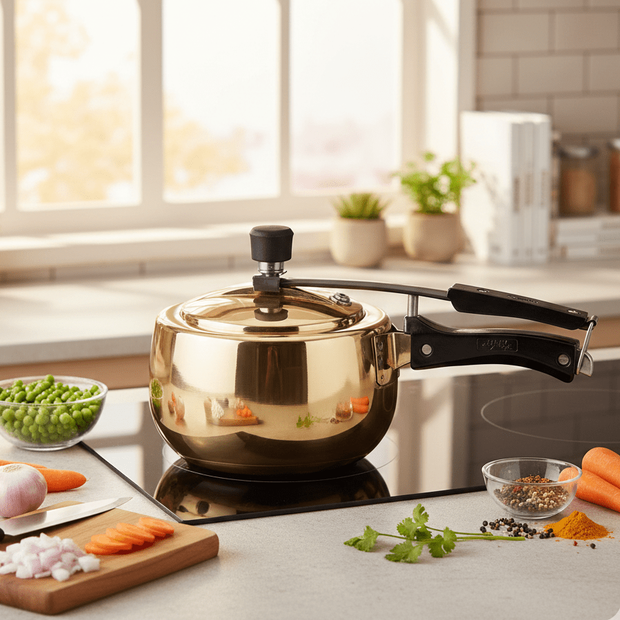 Handmade Brass Pressure Cooker with Kalai (Tin) Coating Inside – 2L, 3L & 5L - Royalstuffs.com