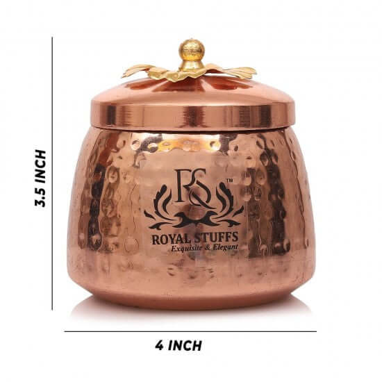 Handmade Containers with Lid | Hammered Handi / Copper & Brass Finish 150 Gm Set of 5 - Royalstuffs.com