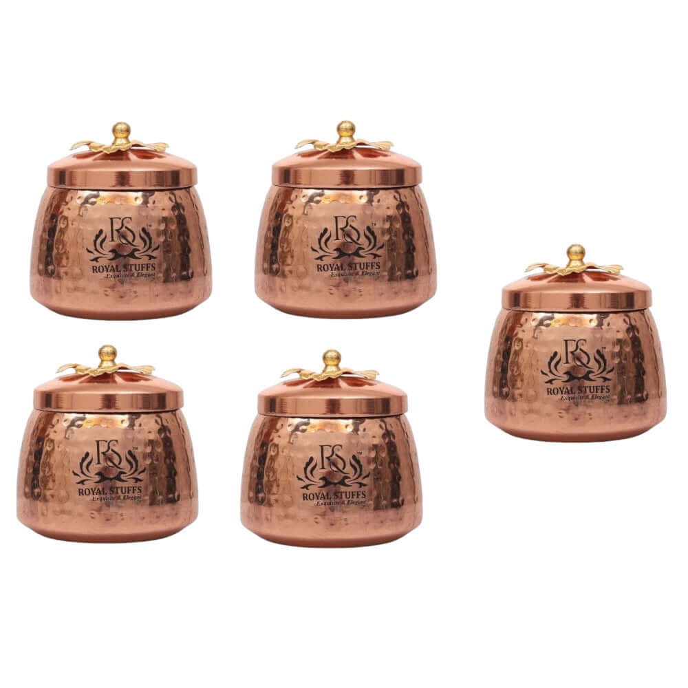 Handmade Containers with Lid | Hammered Handi / Copper & Brass Finish 150 Gm Set of 5 - Royalstuffs.com