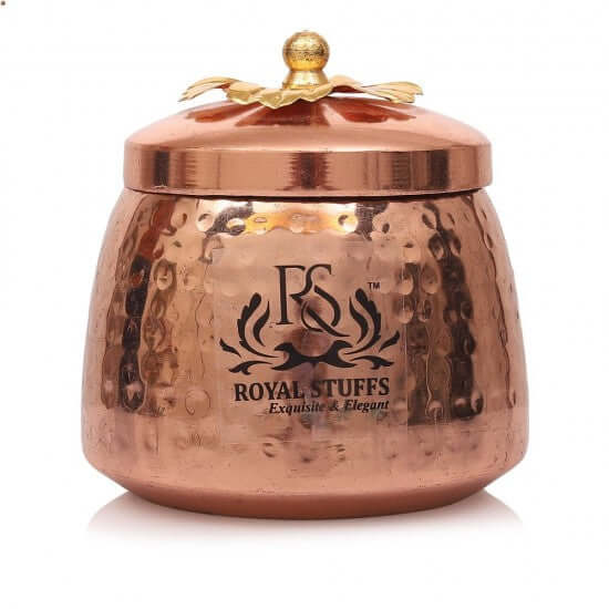 Handmade Containers with Lid | Hammered Handi / Copper & Brass Finish 150 Gm Set of 5 - Royalstuffs.com