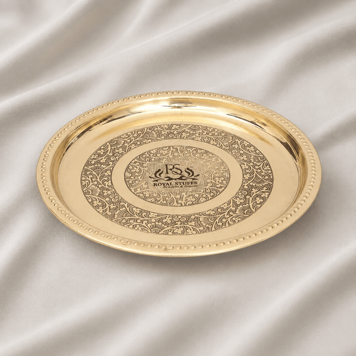Handmade Pure Brass Plate Dish Embossed Design Round Shape Plate - Royalstuffs.com