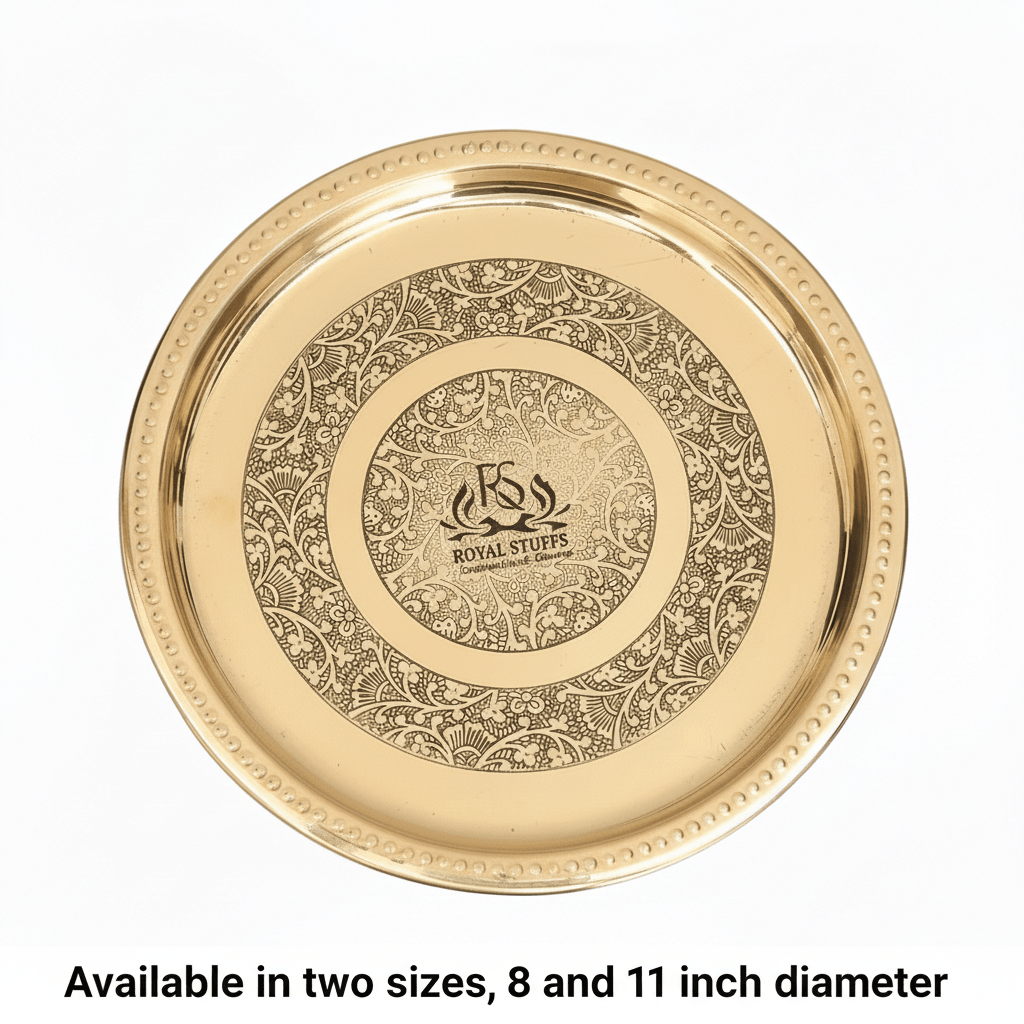 Handmade Pure Brass Plate Dish Embossed Design Round Shape Plate - Royalstuffs.com