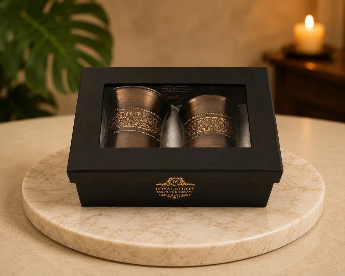 Handmade Pure Copper Water Bottle Set, Hammered Design Pitchers with Tumbler Carafe - 1250 ml - Royalstuffs.com