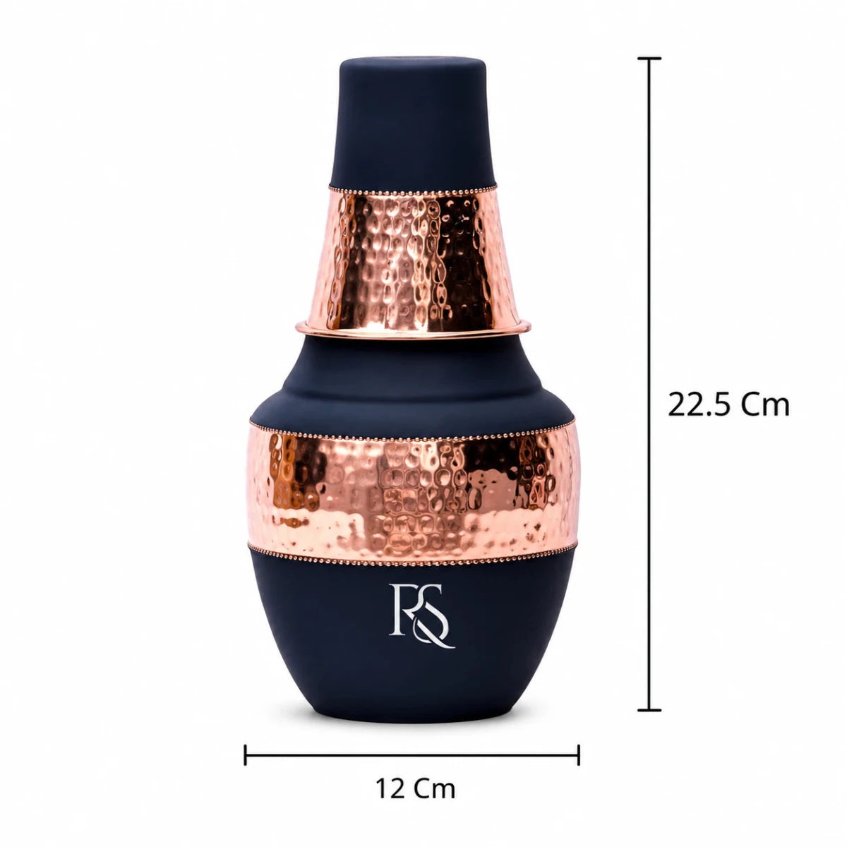 Handmade Pure Copper Water Bottle Set, Hammered Design Pitchers with Tumbler Carafe - 1250 ml - Royalstuffs.com