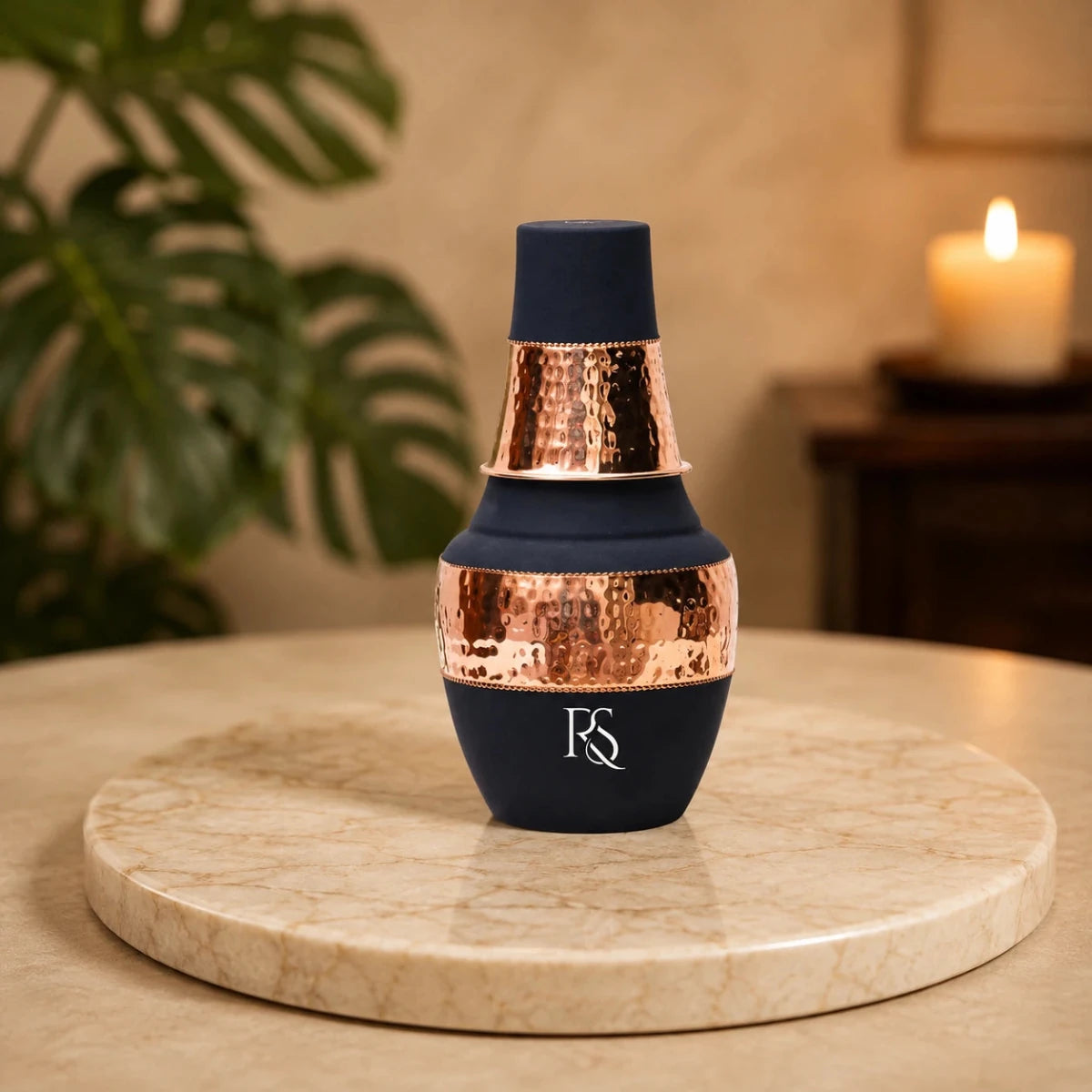 Handmade Pure Copper Water Bottle Set, Hammered Design Pitchers with Tumbler Carafe - 1250 ml - Royalstuffs.com