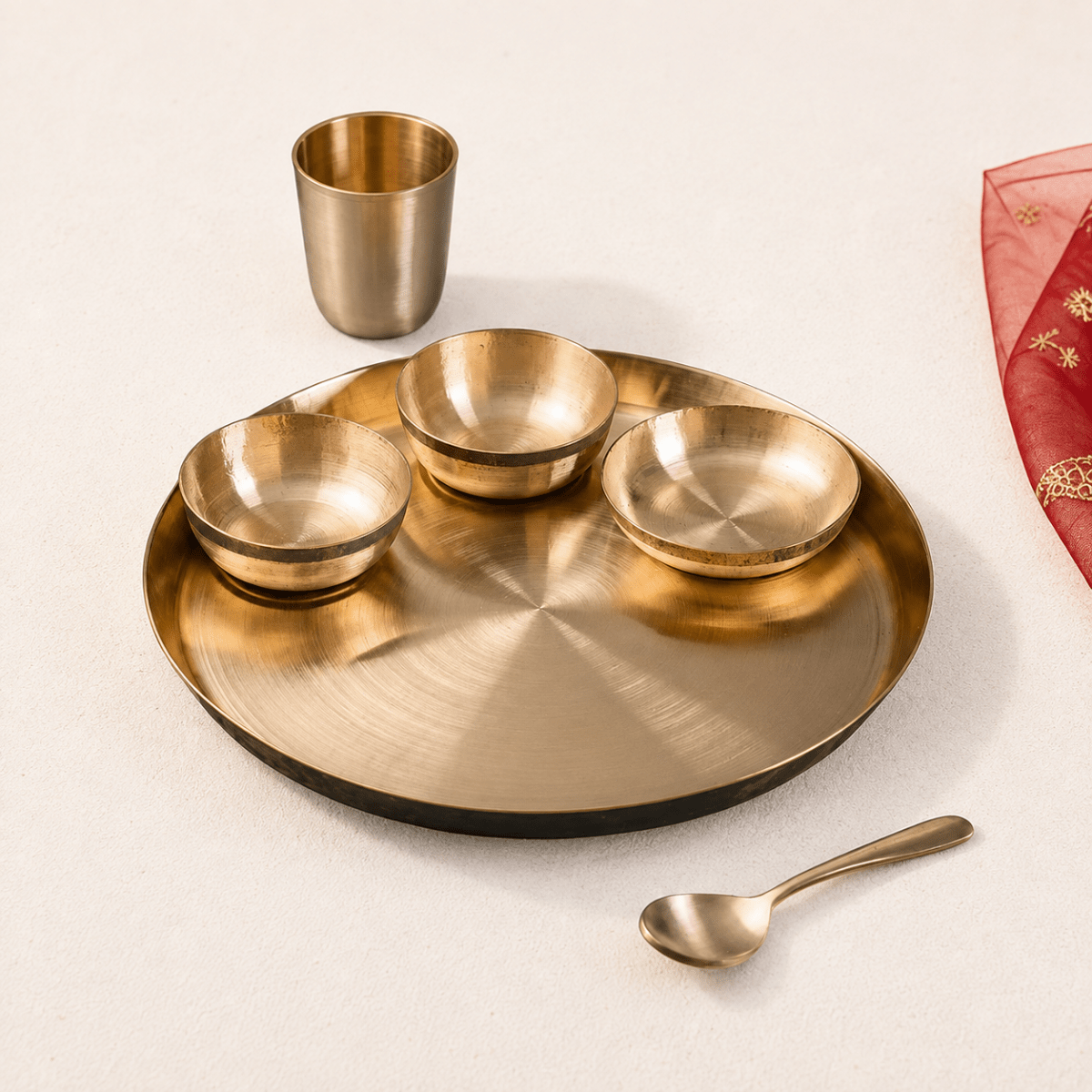 Handmade Pure Kansa Thali Set (6 Pieces) | Traditional Bronze Dinnerware by RoyalStuffs.com - Royalstuffs.com