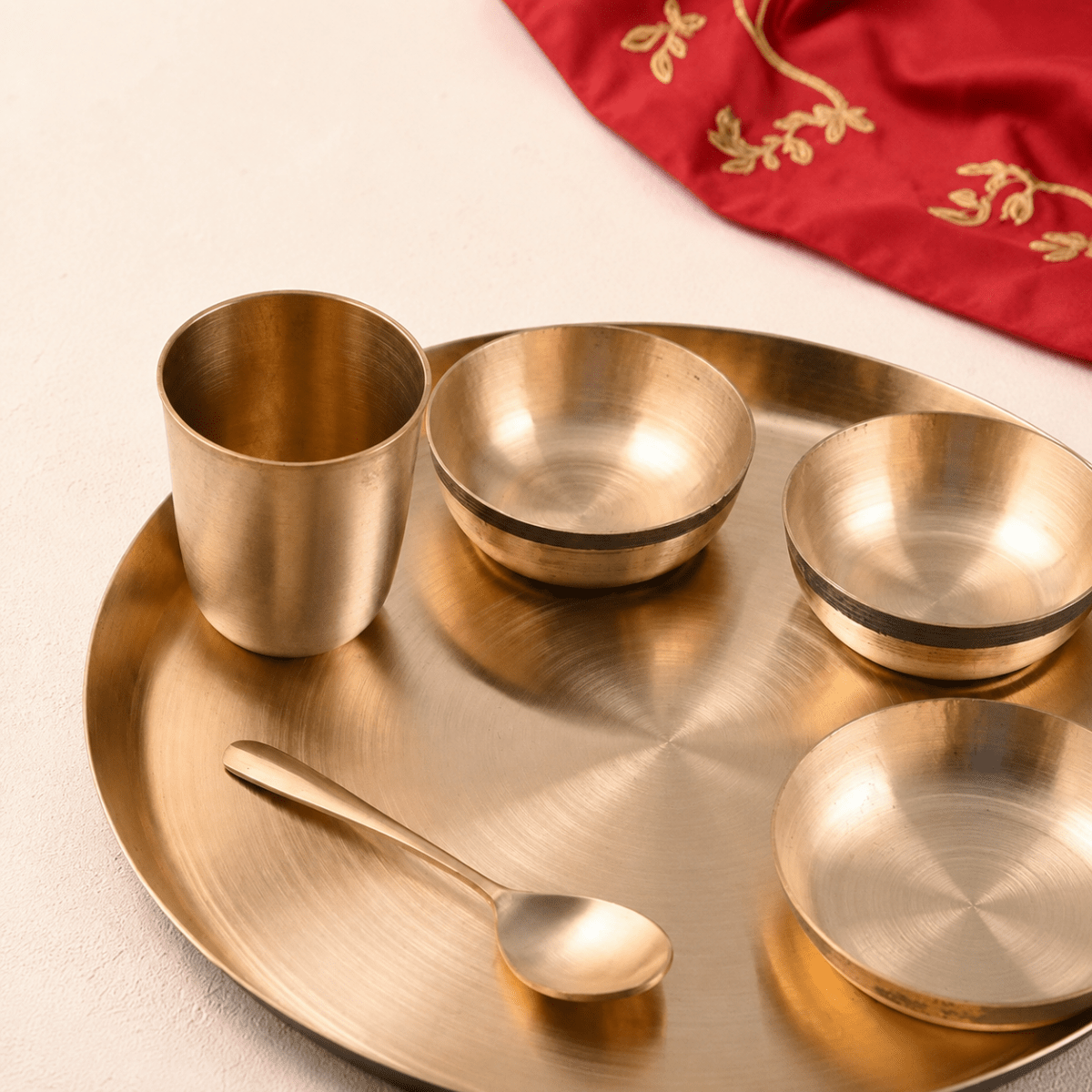 Handmade Pure Kansa Thali Set (6 Pieces) | Traditional Bronze Dinnerware by RoyalStuffs.com - Royalstuffs.com
