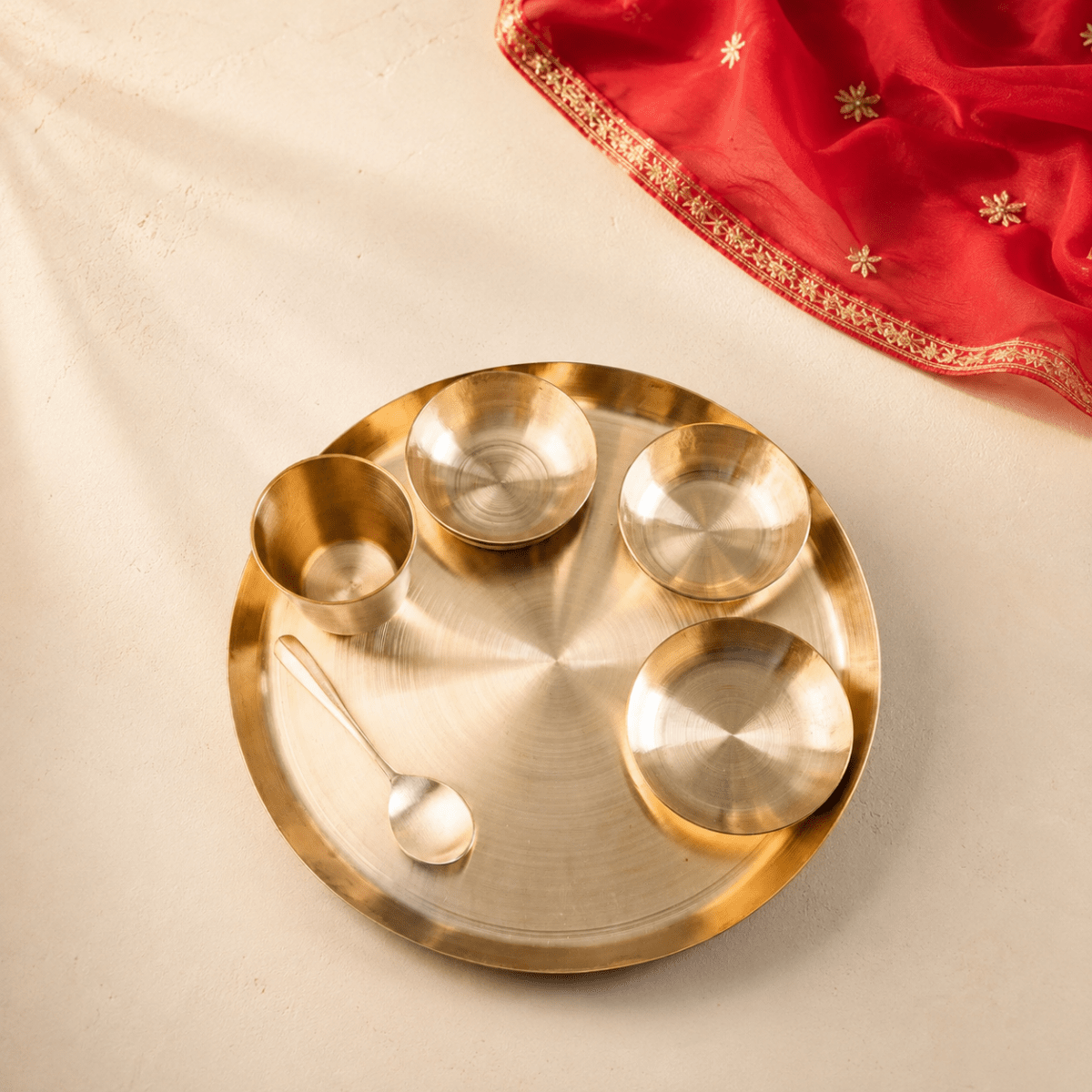 Handmade Pure Kansa Thali Set (6 Pieces) | Traditional Bronze Dinnerware by RoyalStuffs.com - Royalstuffs.com