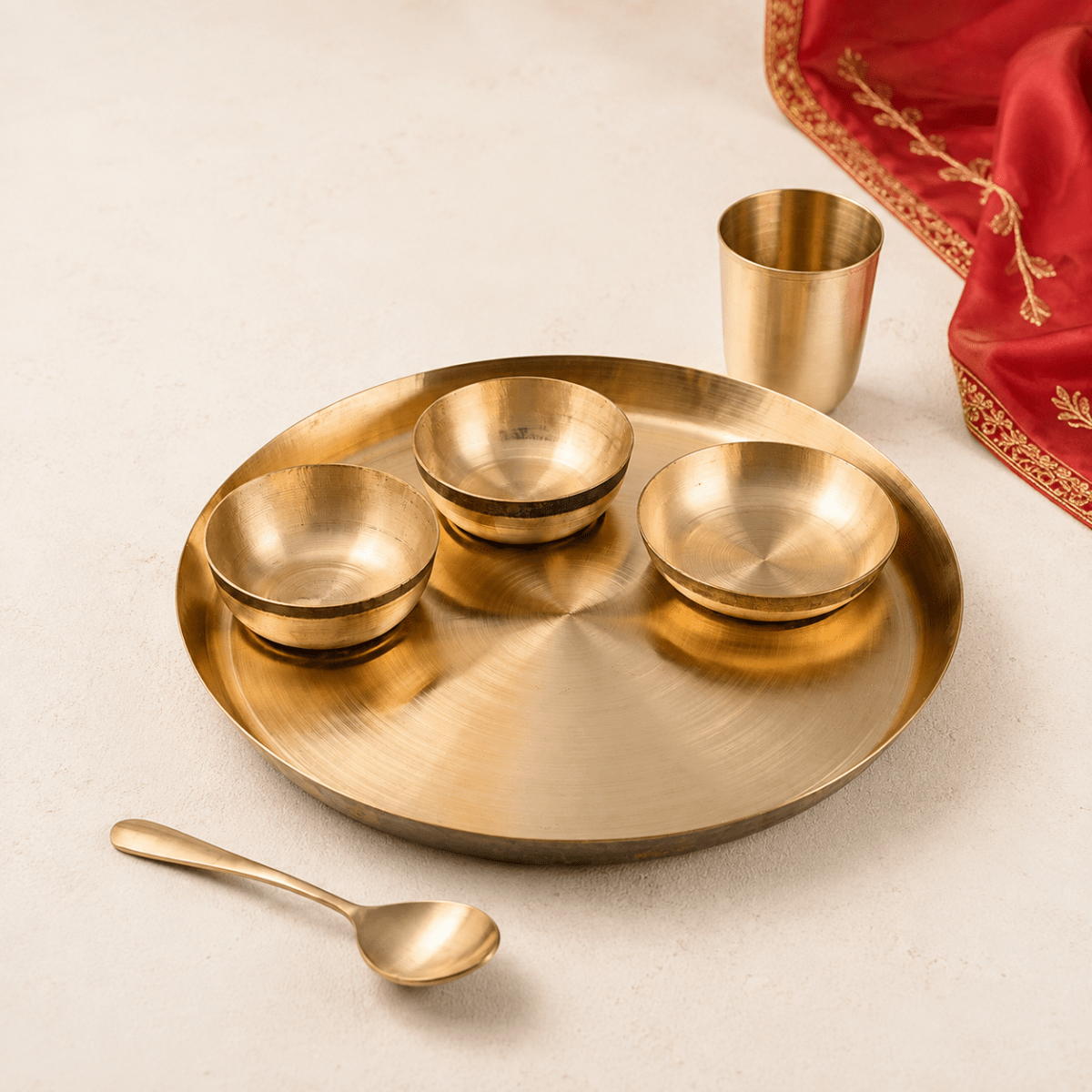 Handmade Pure Kansa Thali Set (6 Pieces) | Traditional Bronze Dinnerware by RoyalStuffs.com - Royalstuffs.com