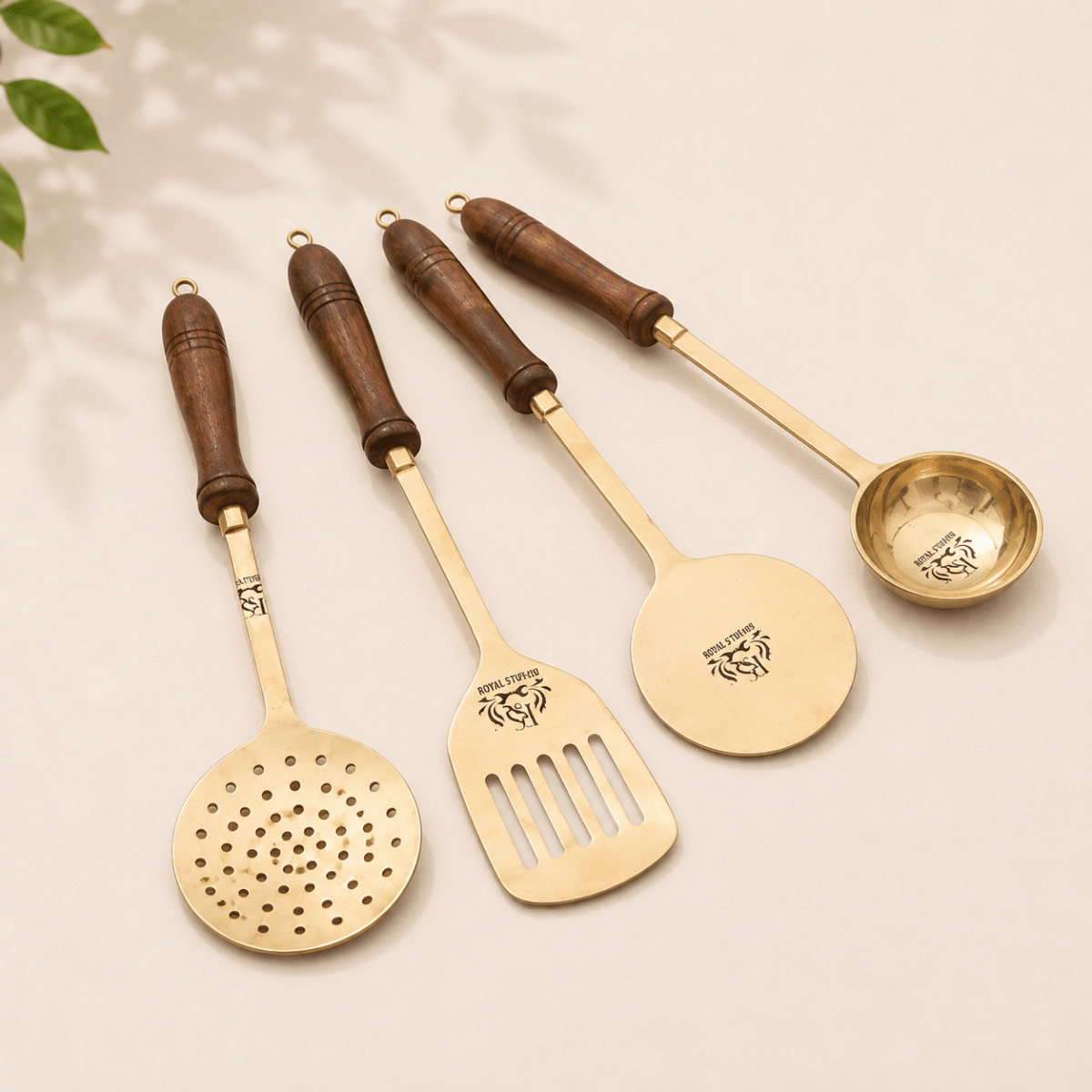 Handmade Traditional Brass Ladles and Spatula Cooking Set (Set-of-4) - Royalstuffs.com