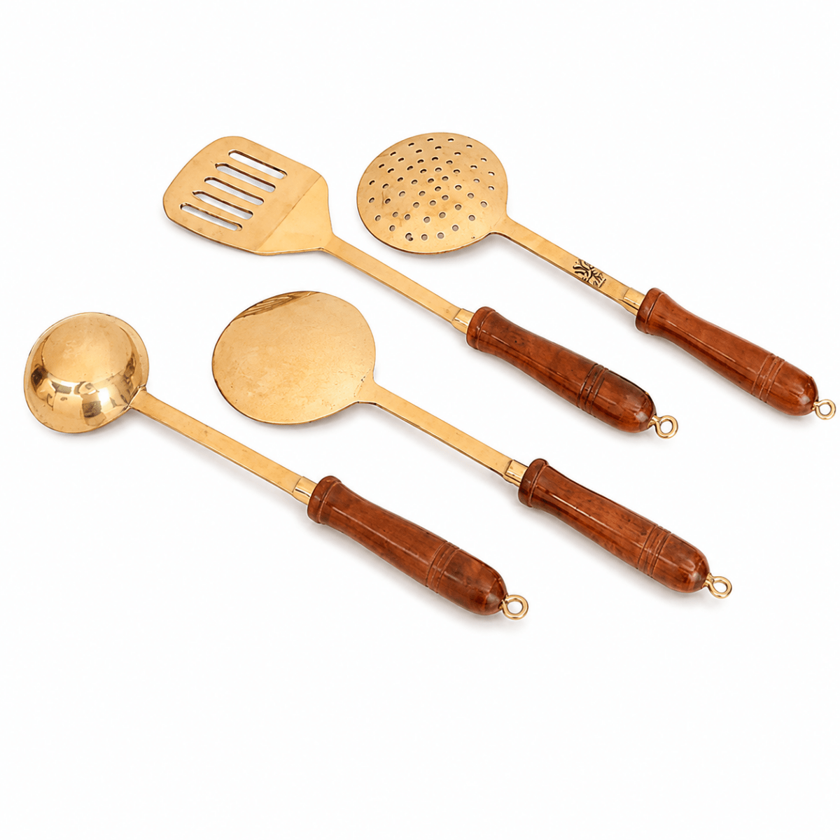 Handmade Traditional Brass Ladles and Spatula Cooking Set (Set-of-4) - Royalstuffs.com