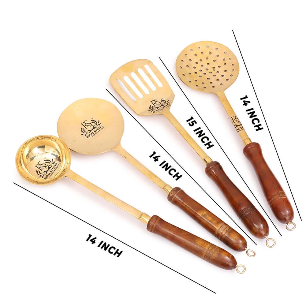 Handmade Traditional Brass Ladles and Spatula Cooking Set (Set-of-4) - Royalstuffs.com