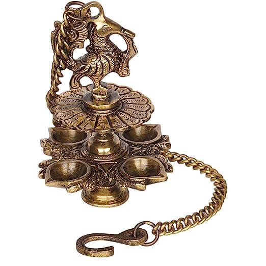 Hanging Bird Diya made in Brass with 4 Deepak- Antique Finish - Royalstuffs.com