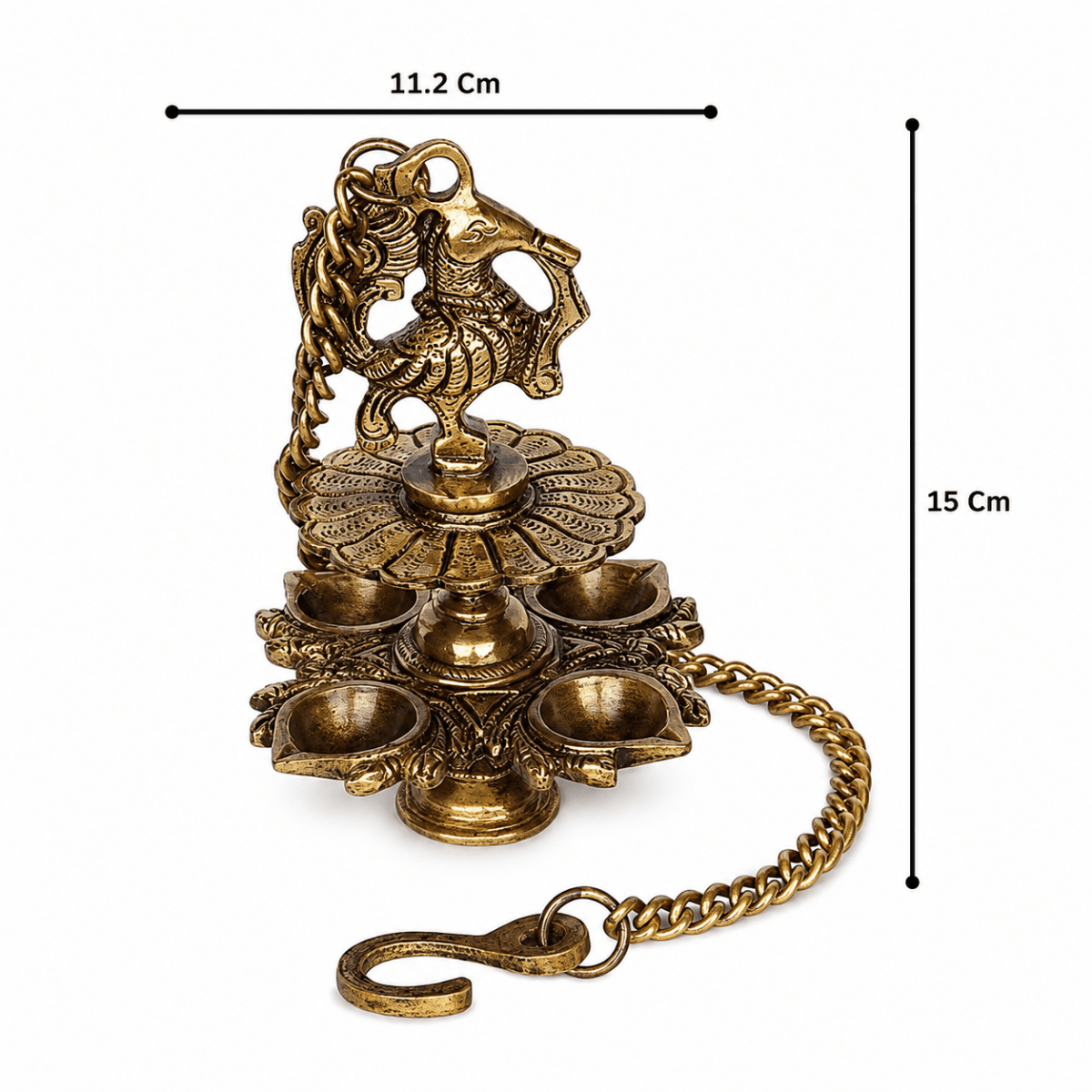 Hanging Bird Diya made in Brass with 4 Deepak- Antique Finish - Royalstuffs.com