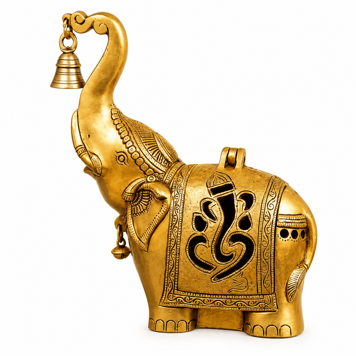 HEAVY BRASS ELEPHANT DIYA WITH BELL (10.5 INCH) - Royalstuffs.com