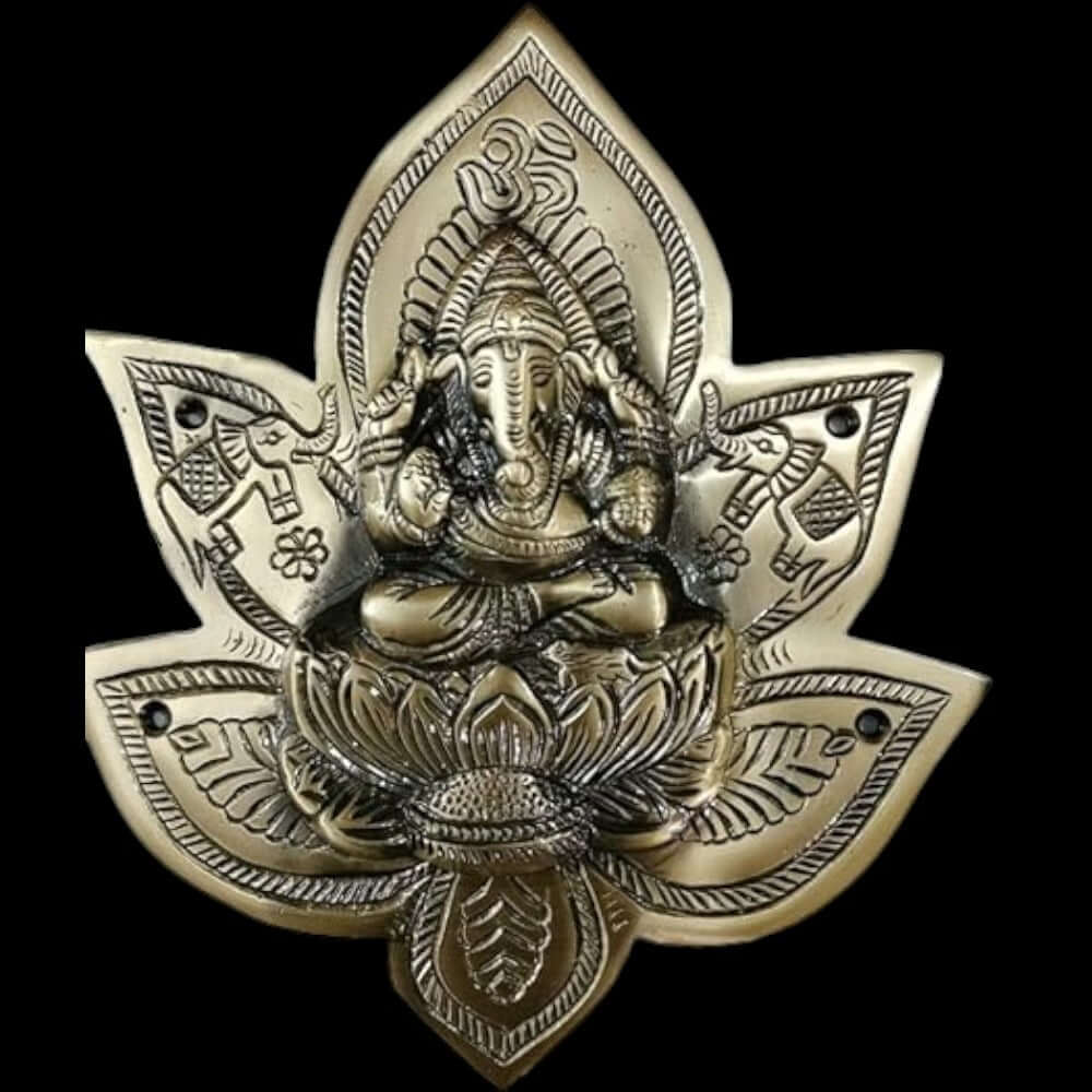 Front View of Heavy Brass Lakshmi Ganesh Patta Wall & Door Hanging Showpiece