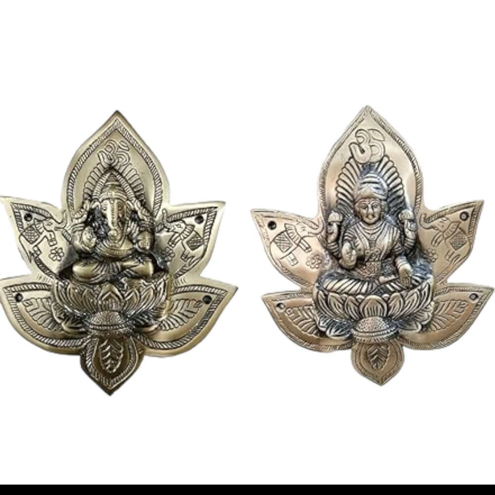 Heavy Brass Lakshmi Ganesh Patta Wall & Door Hanging Showpiece Pair 800g