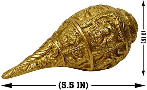 Heavy Metal Brass Ganesha on Shankh (Golden, 1 KG) - Royalstuffs.com