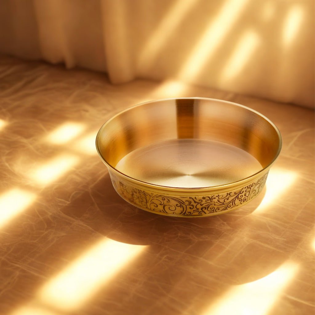 Heritage Pure Brass Dinner Set with Thali – 6 Pcs - Royalstuffs.com