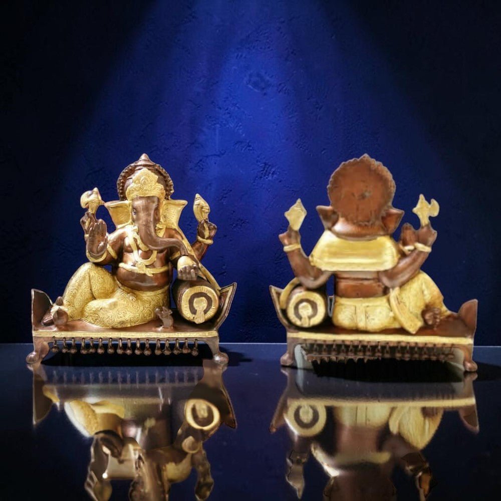 India Brass Lord Ganesha Sitting On Chowki, Height: 15" Weight:14.5 Kg - Royalstuffs.com