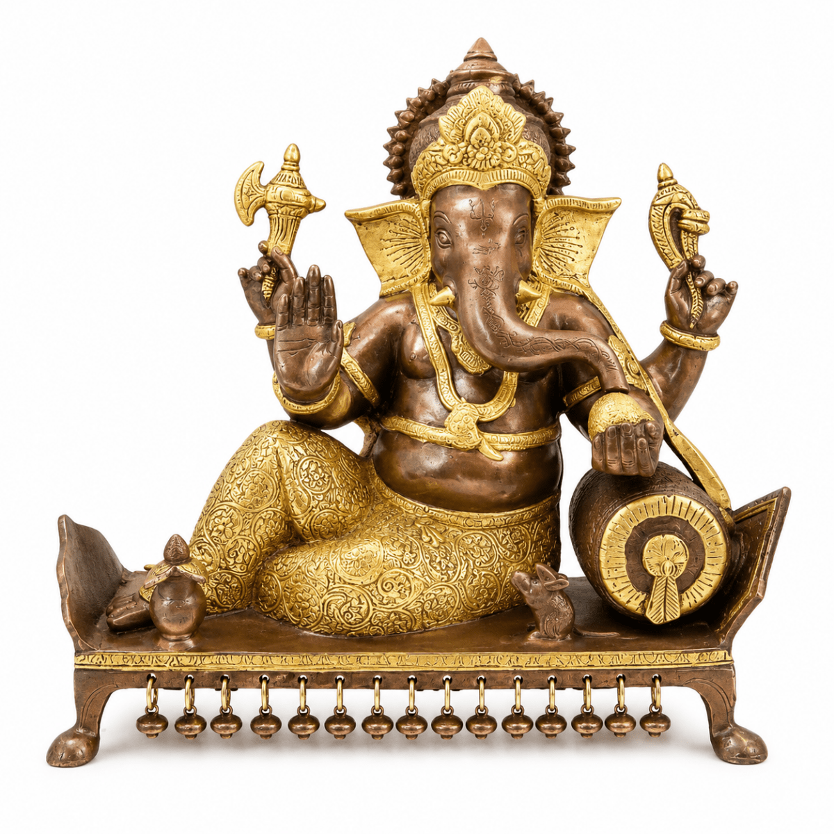 India Brass Lord Ganesha Sitting On Chowki, Height: 15" Weight:14.5 Kg - Royalstuffs.com