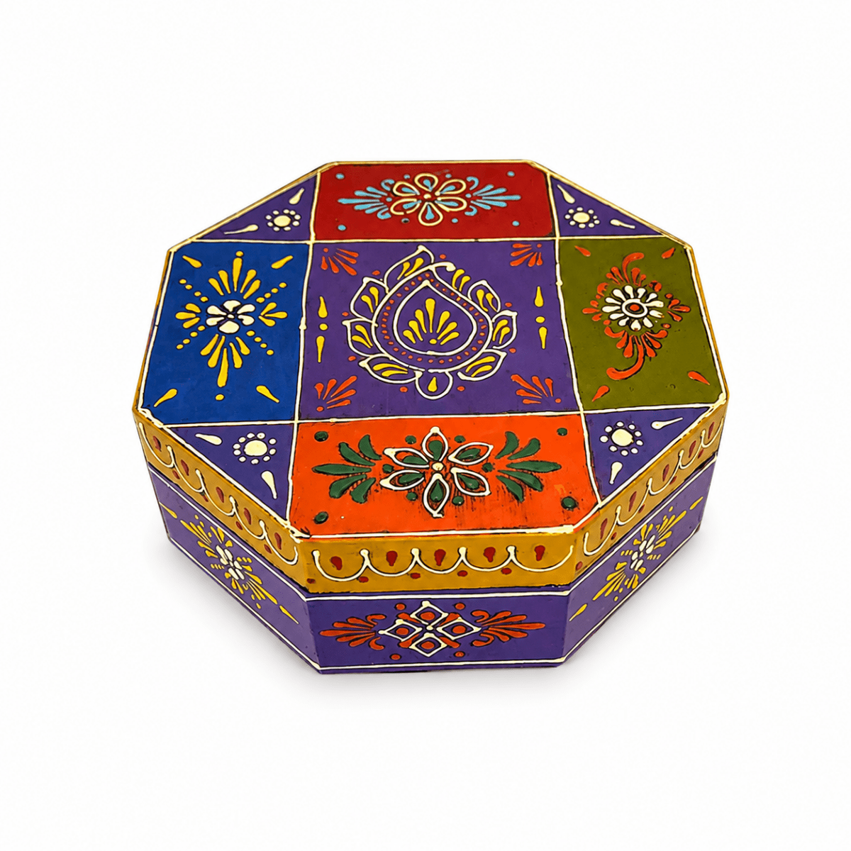 India Wooden Masala Dabba Spice Box with Beautiful Mughal Painting - Royalstuffs.com