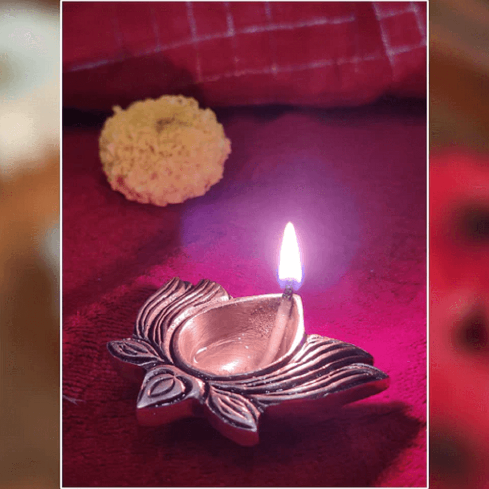 Brass Lotus Diya Set of 8 Lit for Diwali Celebration, Home Temple, Traditional Pooja and Festive Decor