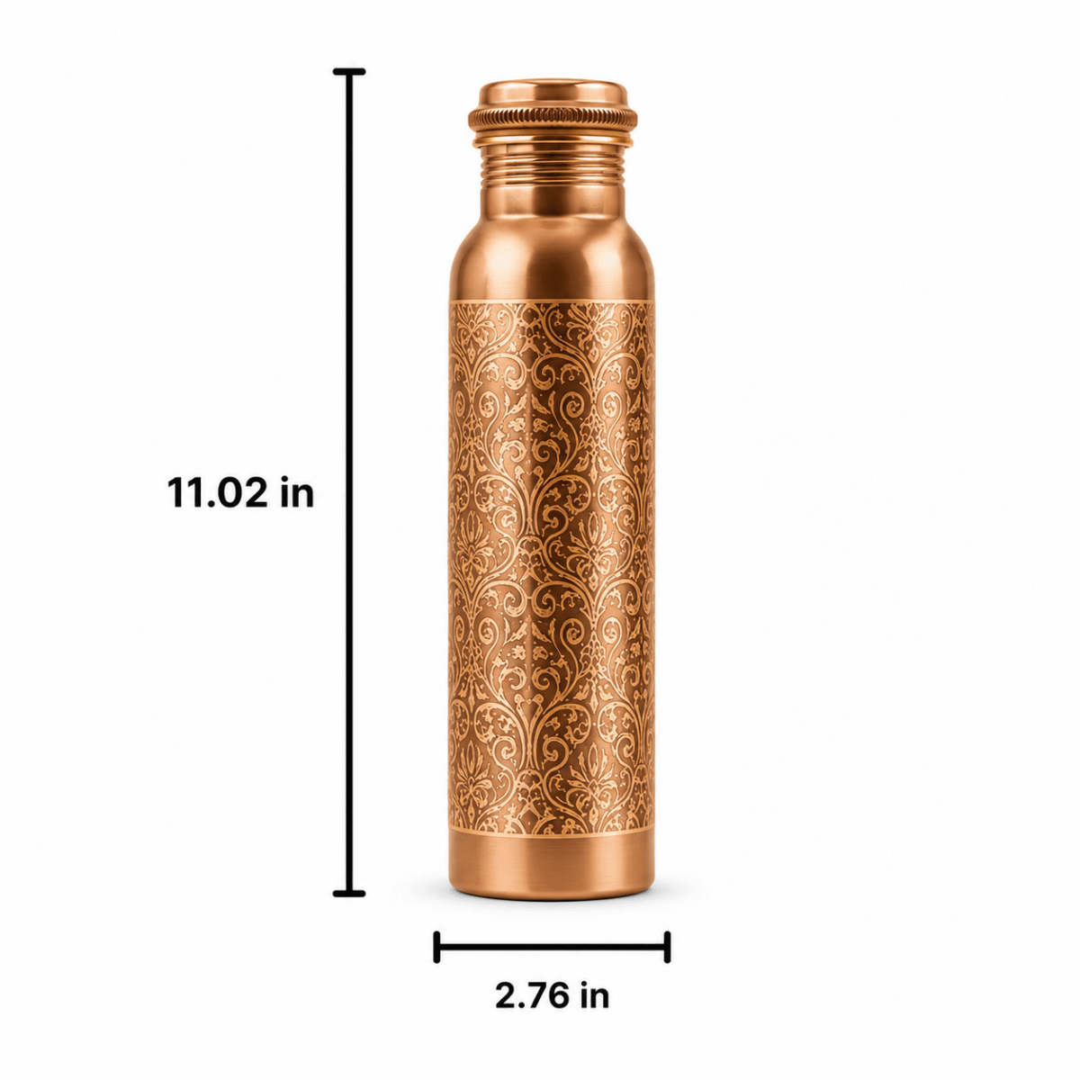 Laser Etching Antique Pure Copper Water Bottle - 1 Liter - Royalstuffs.com
