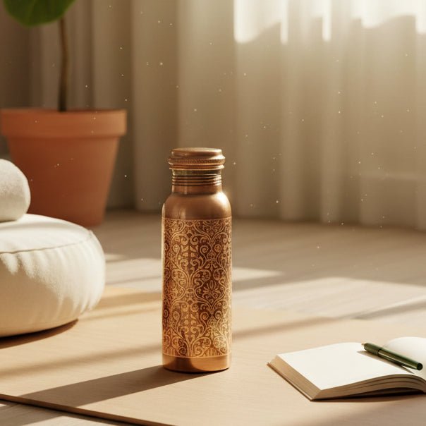 Laser Etching Antique Pure Copper Water Bottle - 1 Liter - Royalstuffs.com