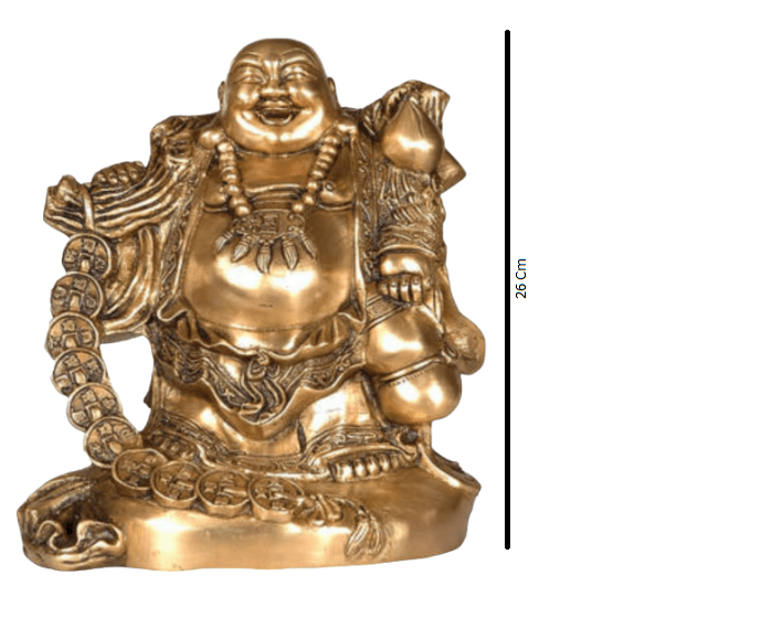 Laughing Buddha Buddha of Wealth and Money Feng Shui Brass Metal Statue 26 cm, Inches 8.1 Kg - Royalstuffs.com