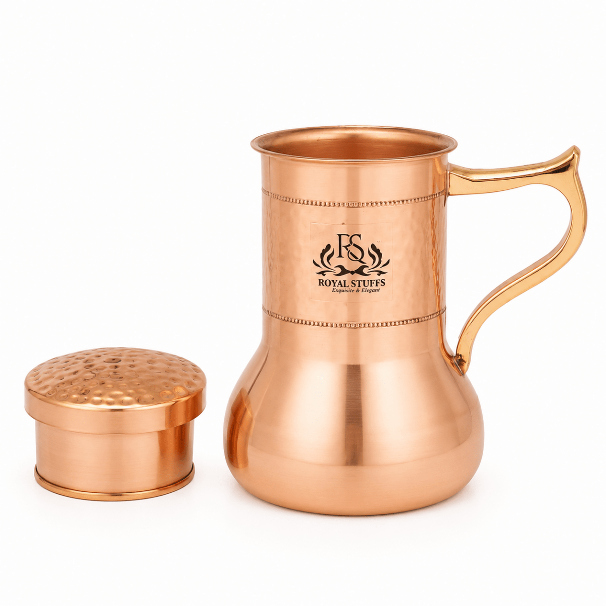 Lily Pot Copper Water Jug Inbuilt Glass Antique Elegant Design (1000 ML) - Royalstuffs.com
