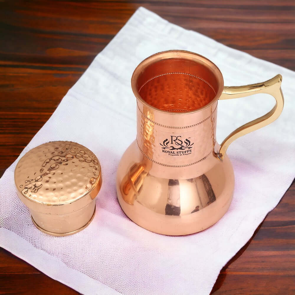 Lily Pot Copper Water Jug Inbuilt Glass Antique Elegant Design (1000 ML) - Royalstuffs.com