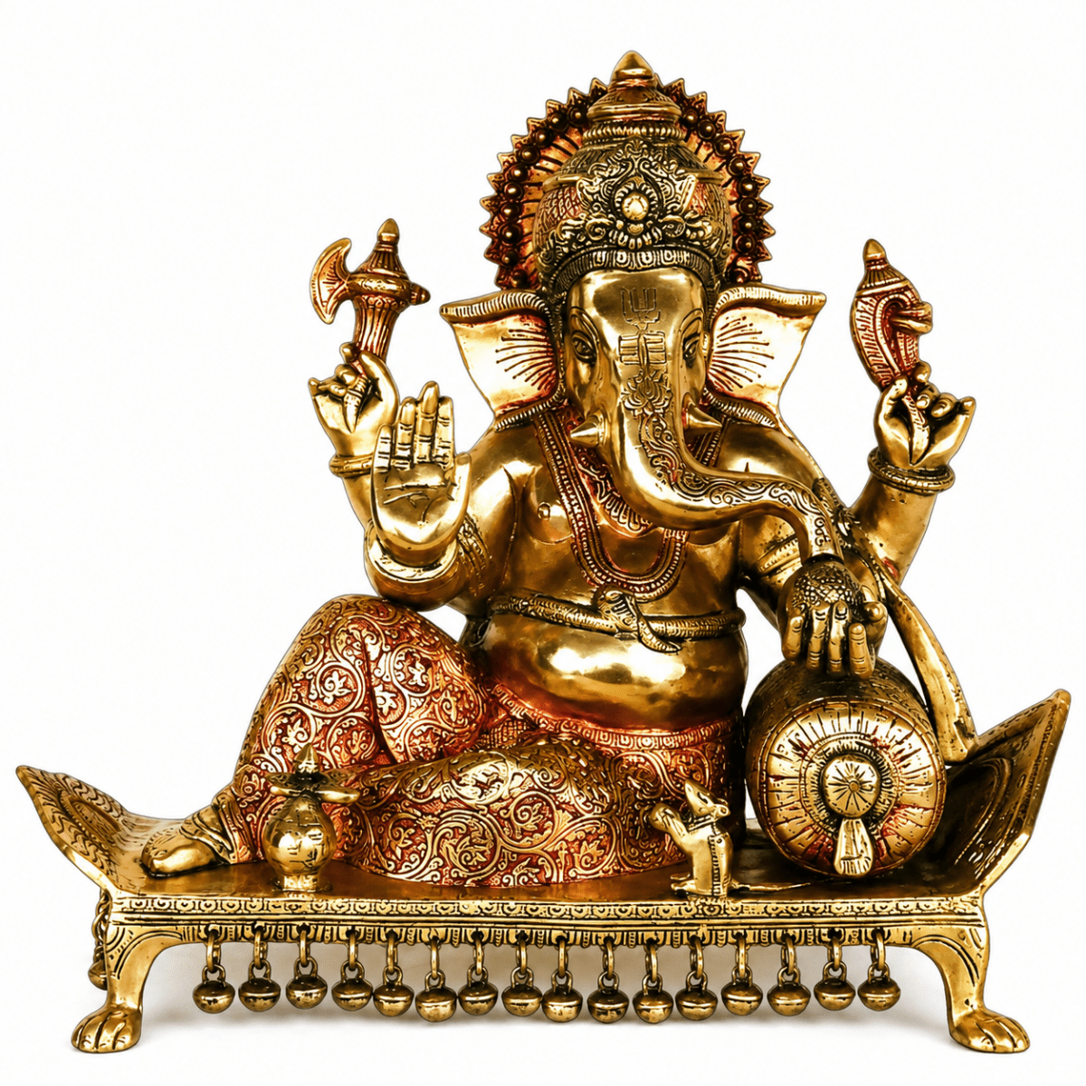 Lord Ganesha Seated on Chowki Figurine Exotic India Finish Height:15",Weiht:14.5 Kg. - Royalstuffs.com
