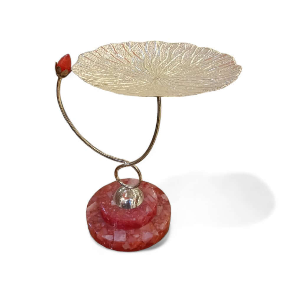 Lotus Leaf Platter with Resin Base and Metal Platter - 12 Inch Height - Royalstuffs.com