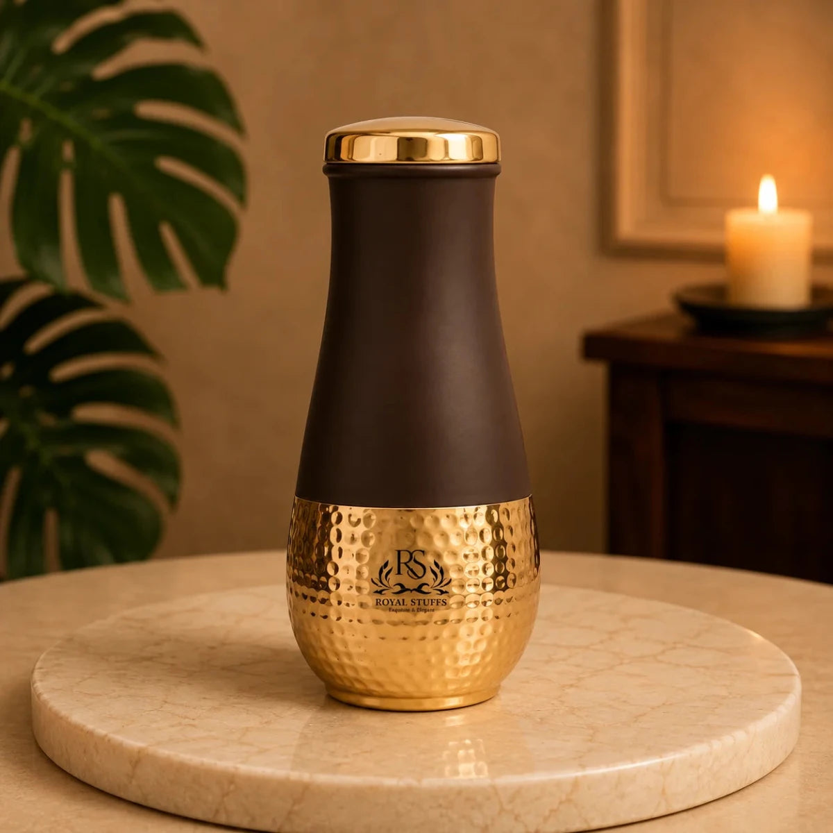 Luxurious Copper Bedroom Water Bottle with Glass, Surahi Design Carafe Set (1 Pack, 1600ml) - Royalstuffs.com
