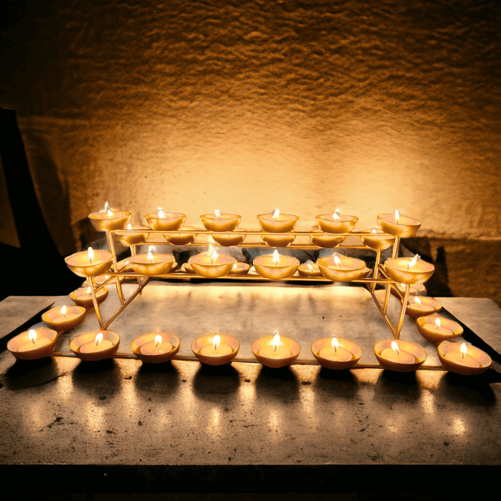 Metal 5 Layer Tealight Candle Holder Diya Rectangle Stand for Table and Home Decoration (40 lights, Golden) - Royalstuffs.com