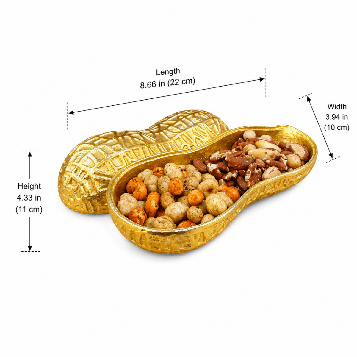 Metal Crafted Peanut/Mumfali Design Serving Bowl in Golden Color - Royalstuffs.com