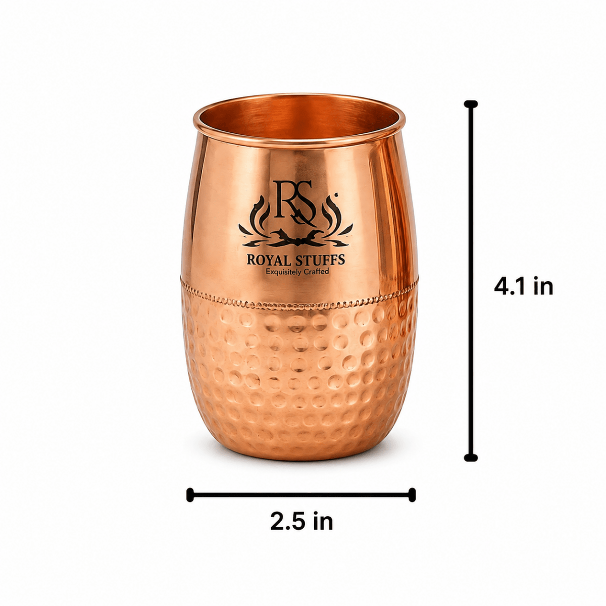 Metal Dholak Shaped Copper Water Glass 100% Pure Tamba Glass BPA Free for Drinking & Serving Set of 4 Piece(200ml) - Royalstuffs.com