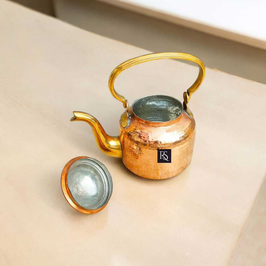MUGHLAI DESIGN COPPER TEA KETTLE WITH TIN LINING - A REGAL BREWING EXPERIENCE - 600 ML - Royalstuffs.com
