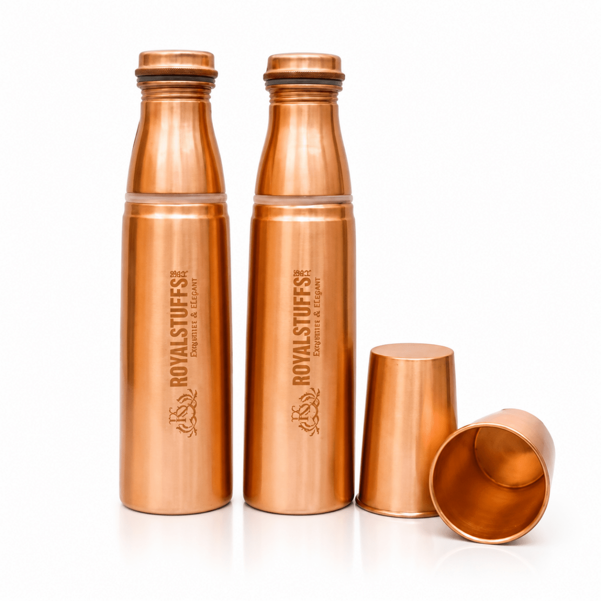 Pack of 2 Copper Water Bottle 1LTR Extra Large - an Ayurvedic Pure Copper Vessel- Helps to Drink More Water, Lower Your Sugar Intake and Enjoy The Health Benefits - Gift Pack - Royalstuffs.com