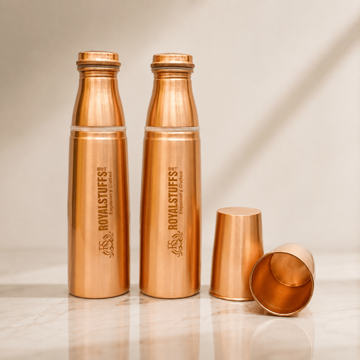 Pack of 2 Copper Water Bottle 1LTR Extra Large - an Ayurvedic Pure Copper Vessel- Helps to Drink More Water, Lower Your Sugar Intake and Enjoy The Health Benefits - Gift Pack - Royalstuffs.com
