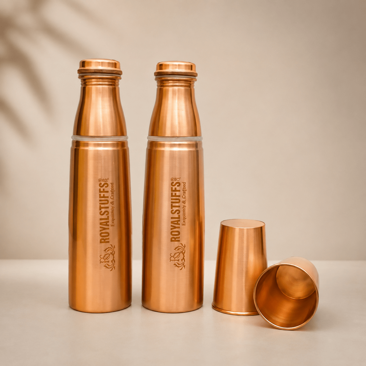 Pack of 2 Copper Water Bottle 1LTR Extra Large - an Ayurvedic Pure Copper Vessel- Helps to Drink More Water, Lower Your Sugar Intake and Enjoy The Health Benefits - Gift Pack - Royalstuffs.com