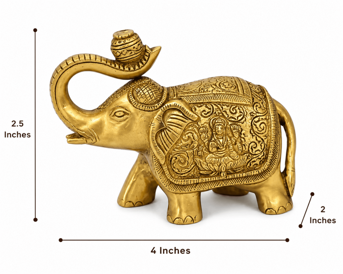Pair of Brass Antique Finish Gaj Laxmi Elephant Decorative Showpiece - 4 Inch - Royalstuffs.com