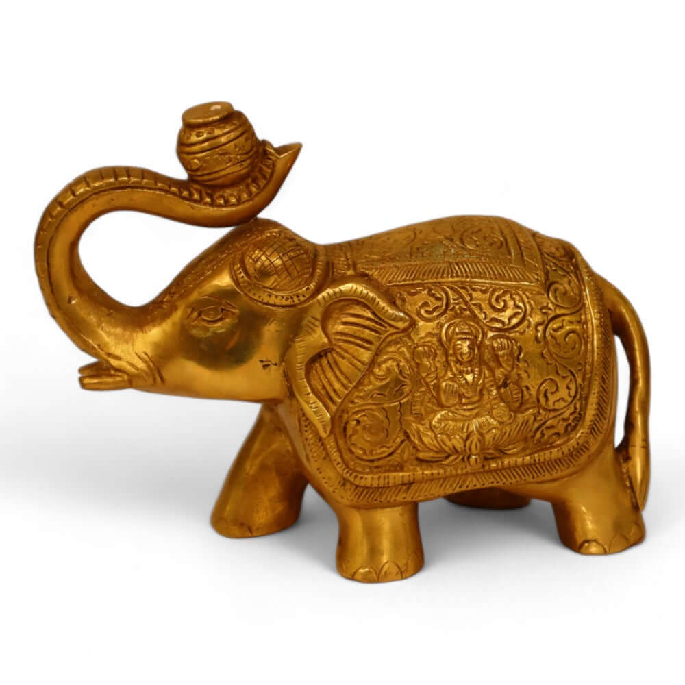 Pair of Brass Antique Finish Gaj Laxmi Elephant Decorative Showpiece - 4 Inch - Royalstuffs.com