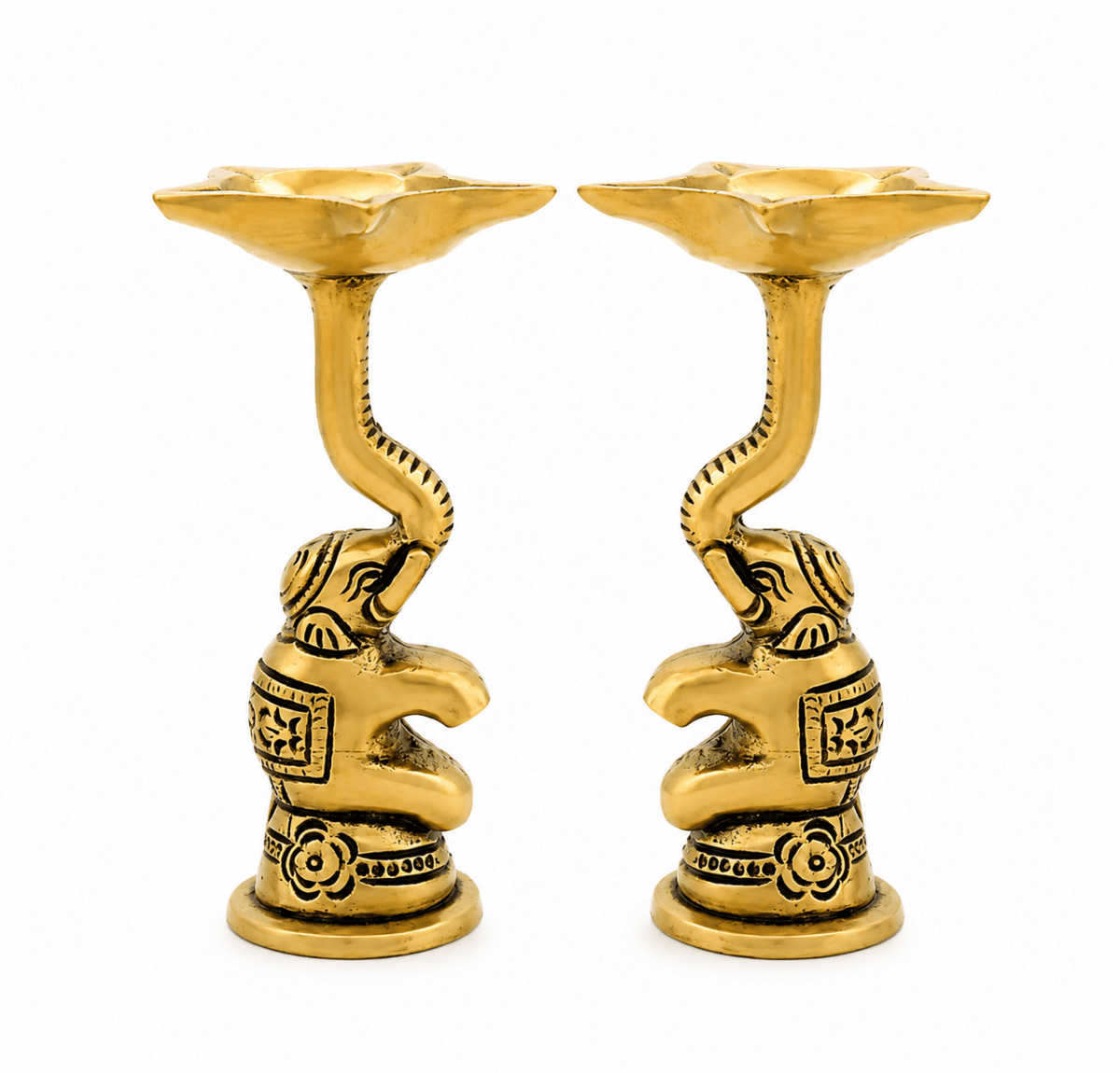 Pair of Elephant Design Handmade Ethnic Diya Oil Wick - Royalstuffs.com