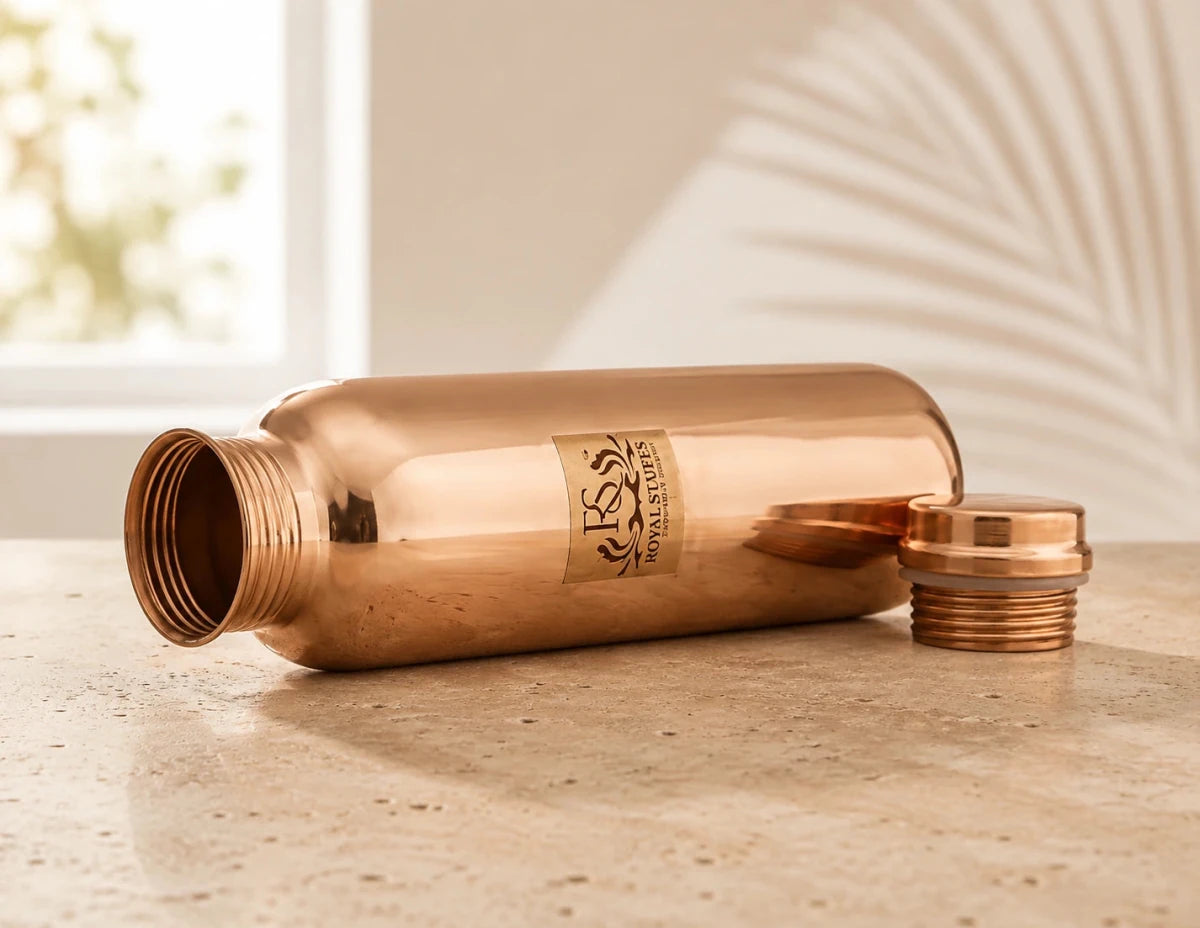 Plain Shine Copper Water Bottle 900ML - Royalstuffs.com
