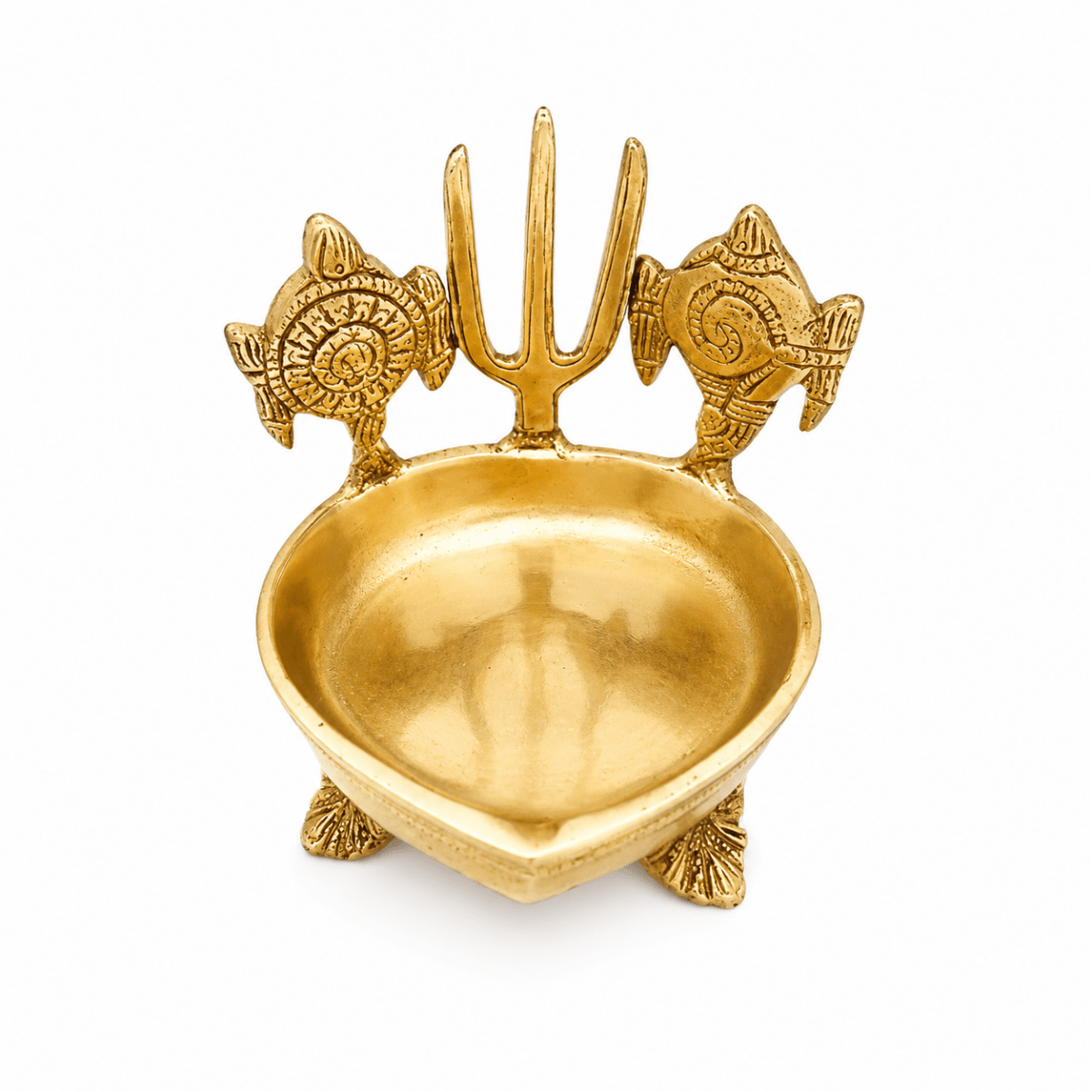 Premium 5-inch Brass Diya Set for Diwali Pooja - Heavy Kuber Deepam & Shanku Chakra Namah Design - Royalstuffs.com