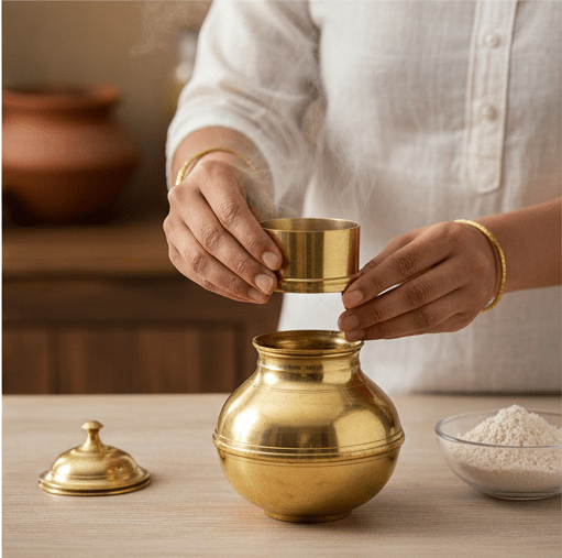 Premium Bronze Puttu Kudam - Preseasoned Puttu Maker with Steamer Plate - Royalstuffs.com