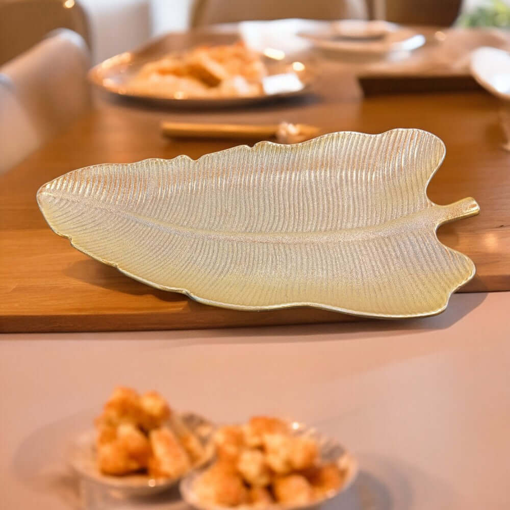 Premium Lotus Leaf Serving Platter - Gold Glittering Finish - Royalstuffs.com